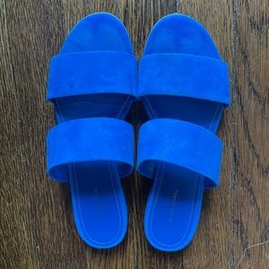 Mansur Gavriel Suede Two-Band Flat Slide Sandal Royal Blue size 37